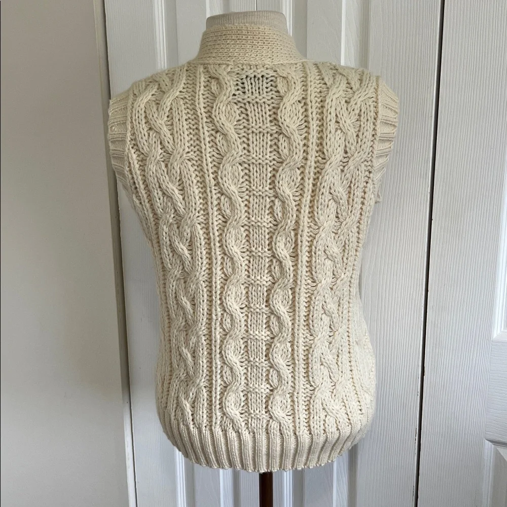 Vintage Aran Fisherman Wool Cream Cable Knit Sweater Vest - Picture 9 of 16